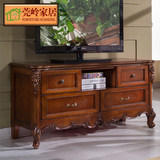 美式客厅家具小户型高款实木电视柜 欧式复古雕花卧室电视柜储物