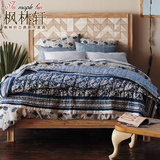 枫林轩老榆木现代简约中式卧室1.8米实木床双人婚床原木免漆家具