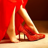 高跟单鞋春秋伴娘鞋秀禾鞋红色中式婚鞋新娘鞋结婚绣花鞋女防水台