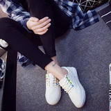 韩版平跟板鞋夏季低帮黑白色休闲尖头小白鞋系带学生帆布鞋女平底