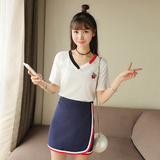 2016夏季新品韩式女装连衣裙两件套装白色T恤加a字半身短裙包邮