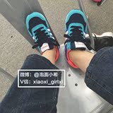 ulzzang韩国 一双超美的拼色蓝磨砂真皮三道杠系带气垫女运动鞋