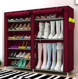 多层铁艺收纳鞋柜防尘塑料树脂不锈钢木板式现代简约小鞋架实木柜