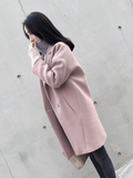 毛呢外套女2016秋装宽松大码中长款韩国茧型粉色气质羊毛呢子大衣