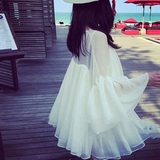 韩国代购长袖修身春装女装雪纺气质短裙子夏季小清新白沙滩连衣裙