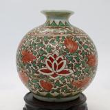明 万历红绿彩花卉纹 石榴罐 真品瓷器 古董古玩 旧货收藏
