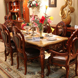 欧式实木餐桌 美式天然大理石长餐桌 餐厅高档1.6米1.8米长餐台