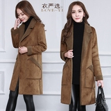 2015女装鹿皮绒加厚pu皮衣大码冬装韩版新款修身中长款大衣外套女