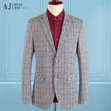 AJ2016春季新款男装时尚复古英伦修身小西装格子单西休闲便西外套