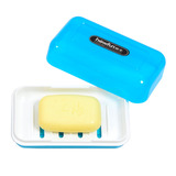 豪丰618长方形炫彩透明皂盒大号双层沥水水皂盒 带盖香皂盒加厚皂