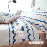 全棉欧式床上用品床笠床罩四件套纯棉地中海简约床单被套被罩床品