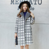 格子毛呢外套冬天女装新品复古韩版学生茧型过膝长款呢子大衣加厚