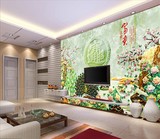立体浮雕玉雕 现代中式电视沙发背景墙壁纸无纺布大型无缝壁画