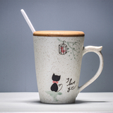 新品原创意磨砂陶瓷水杯子可爱卡通手绘茶杯手工情侣马克杯热卖