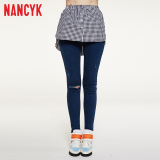 nancyk2016秋新品时尚气质韩版纯棉格子百搭牛筋松紧短款半裙