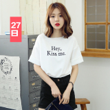 韩版2016夏装新款圆领短款字母打底衫韩范上衣短袖t恤女学生宽松