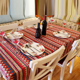 红色波西米亚风格彩色条纹桌布 过年喜庆红桌布 可定做椅垫抱枕套