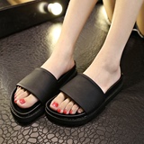 韩国ulzzang时尚夏季新款拖鞋 黑色平跟简约一字型拖鞋凉拖女鞋子