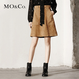 MO&Co.仿麂皮绒复古高腰口袋A字半身裙短裙MA1630SKT01 moco