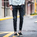gthomme2016夏季新款男士黑色牛仔裤韩版修身修脚青年显瘦裤子男