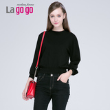 Lagogo新款纯色圆领短款蝙蝠袖针织衫