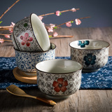 日式和风陶瓷餐具米饭碗汤碗创意家用个性吃饭碗手绘釉下彩