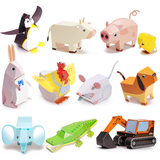 乐智基DIY立体手工粘贴玩具儿童折纸动物交通幼儿园适用送双面胶