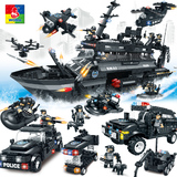 沃马积木特警战队警察军事积木玩具组合拼装飞机6-8-10-12岁男孩