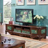 丽卢欧美式乡村田园实木电视柜茶几组合套装简约做旧彩绘客厅地柜