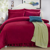 韩版珊瑚绒床上四件套床裙式1.5M结婚床品加厚床单被套酒红色被单