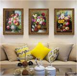 美式客厅沙发墙三联装饰画欧式玄关卧室餐厅挂画手绘古典花卉油画