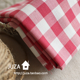 韩国单色织红色朝阳格子纯棉棉麻布料衬衫衣服围巾台布床品面料