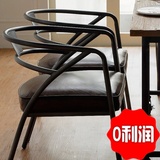 loft金属美式铁艺餐椅扶手靠背电脑椅家用实木休闲椅子餐桌办公桌