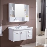 浴室柜橡木吊柜带镜柜白色实木卫浴组合洗手池厕所卫生间洗脸盆柜