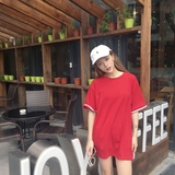 韩国ulzzang复古宽松圆领半袖T恤连衣裙夏季原宿学生运动装上衣女