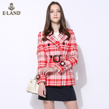 ELAND衣恋16年新品经典红白格纹风衣EEJT61152A专柜正品