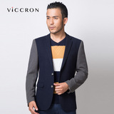 维丝龙 2015新款中年男士休闲修身小西服针织拼色加厚西装单西男