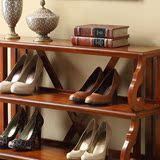 特价美式鞋架多层客厅现代简易平板雕花防尘组装鞋柜实木置物架子