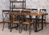 铁艺实木家用餐桌椅组合客厅餐台长方形西餐桌家具 方桌 饭桌椅子