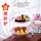 创意欧式陶瓷双层水果蛋糕盘下午茶铁艺点心盘婚庆生日甜品糖果架