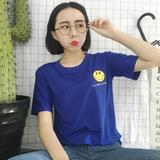2016韩版原宿风春夏新款短袖T恤男女情侣款恶搞笑脸表情复古少女