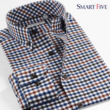 SmartFive格子衬衫男长袖纯棉衣服青年修身时尚法兰绒男士衬衣厚