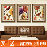 简欧式美式客厅卧室三联画墙画沙发背景装饰画有框画挂画牡丹花鸟
