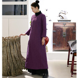 佛笑缘之东风望 圆领紫色中式加棉斜襟长裙长袍 少量现货
