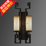 新中式黑色铁艺壁灯 单头走廊长玻璃罩灯 卧室床头灯欧式双头壁灯