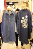 2015秋季 韩国代购东大门实拍正品后背米奇字母中长款牛仔衬衫