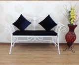 美式做旧软皮沙发铁艺实木长椅咖啡椅休闲椅子复古双人椅欧式室内