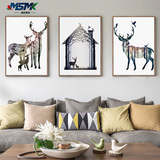 买2送1麋鹿一家北欧现代简约客厅沙发背景墙三联装饰画玄关挂画
