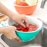 厨房双层洗菜盆2件套 多用沥水篮 高品质塑料水果滴水篮子