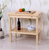简易实木厨房切菜桌长方形多功能家用双层多层松木置物桌定做